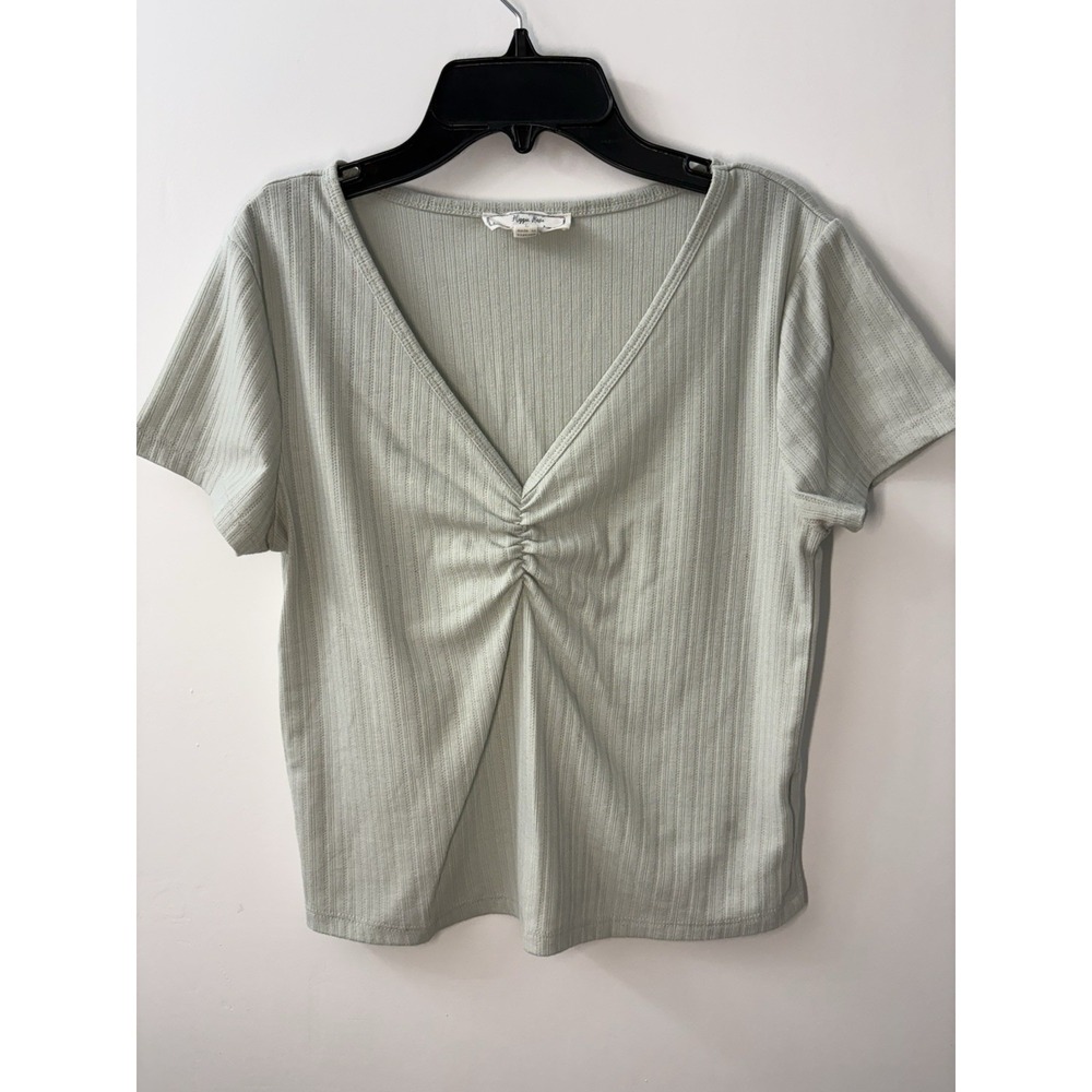Hippie Rose Cropped T-shirt Women's LRG Baby Mint Green Ribbed V-neck Boho Chic